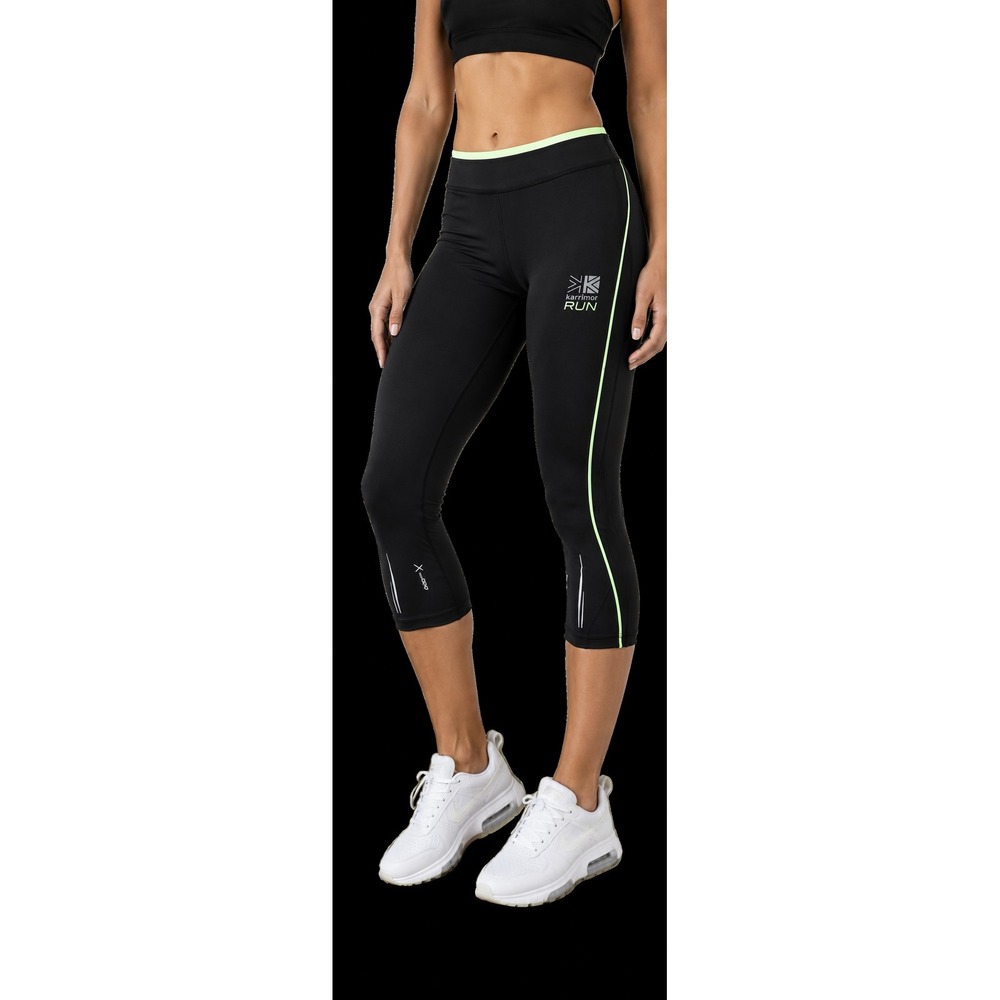 Karrimor Run X-Lite Women Size 10 Black Neon Lime Green Cropped Running Leggings
